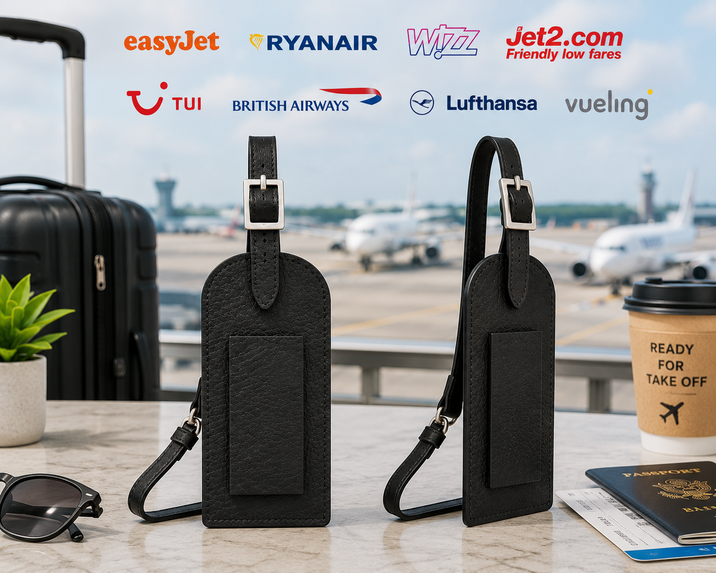 Black Leather Luggage Tag