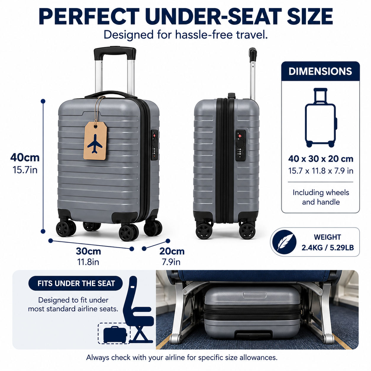 Underseat Cabin Bag 40x30x20 Wheel Suitcase — view 2