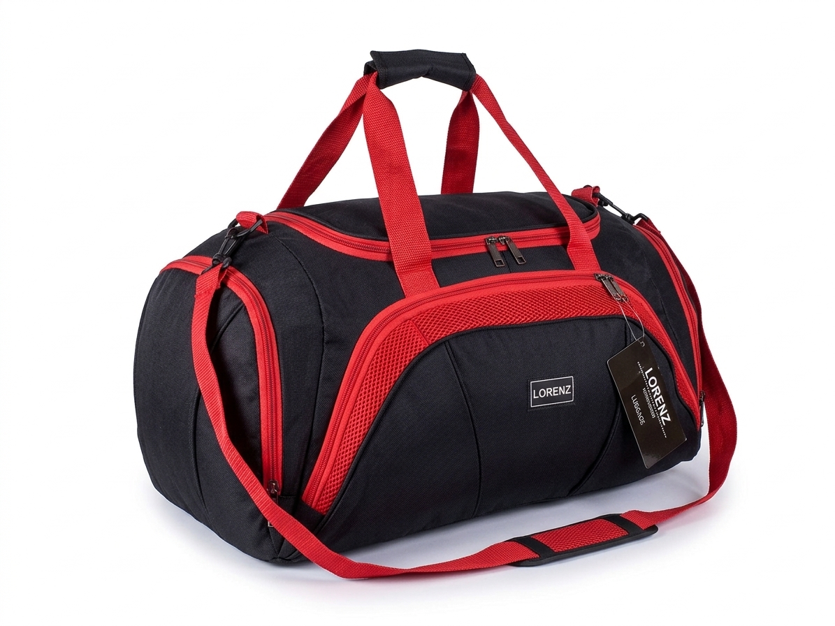 Black & Red holdall Bag - front & side pockets