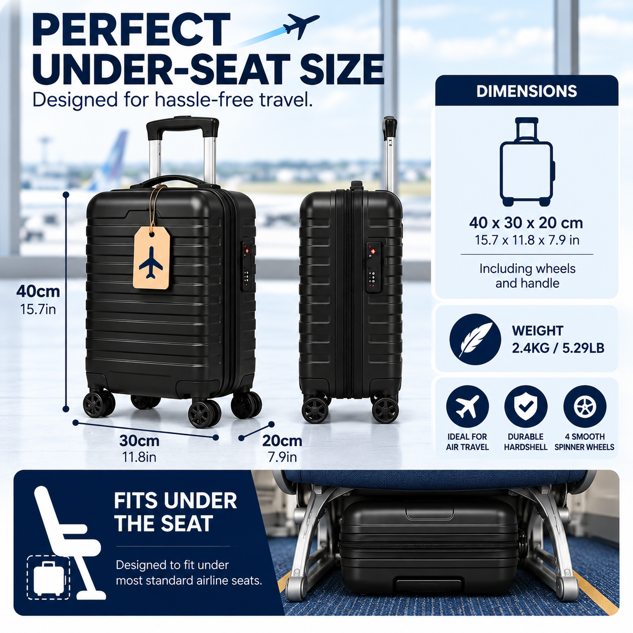 Underseat Cabin Bag 40x30x20 Wheel Suitcase — view 2