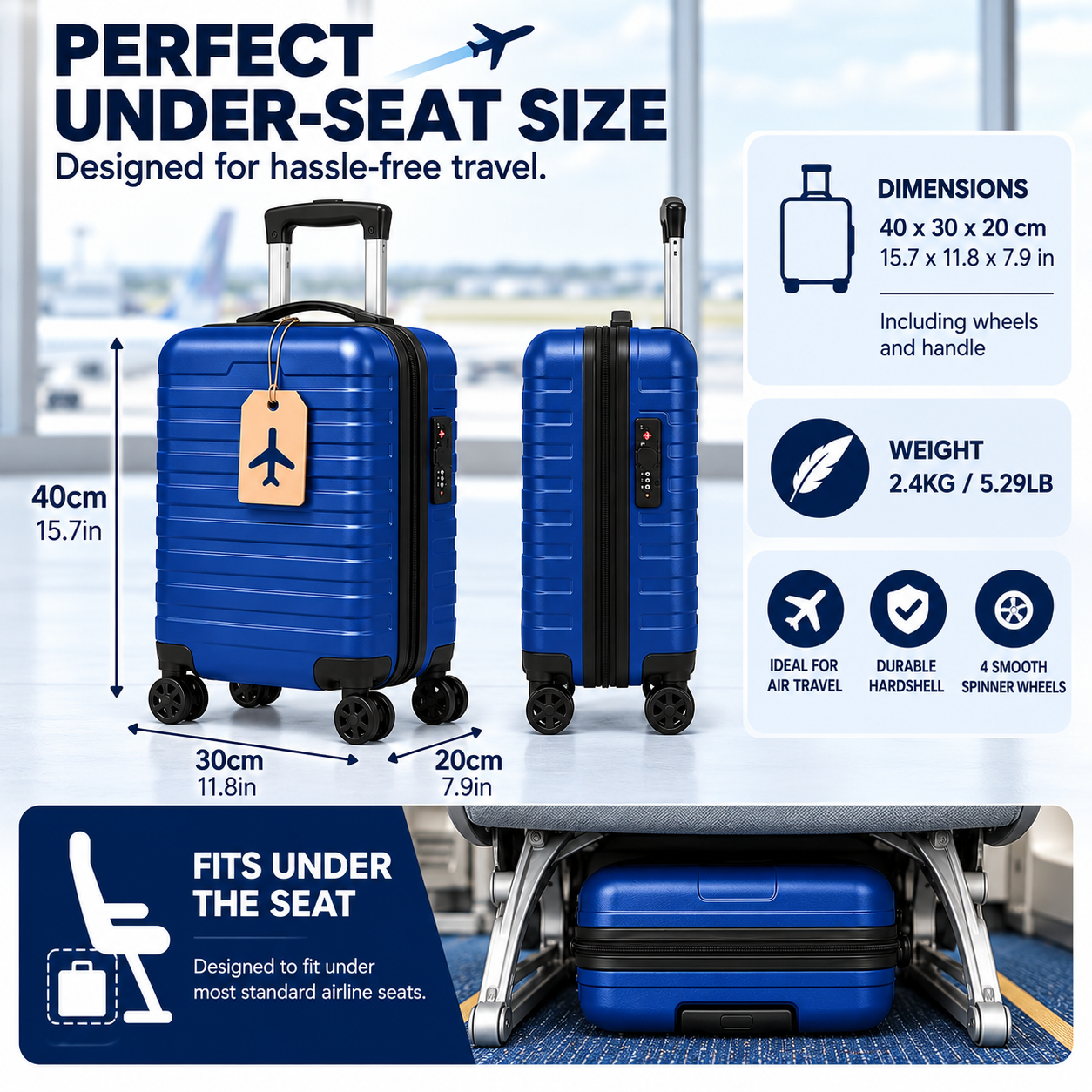 Underseat Cabin Bag 40x30x20 Wheel Suitcase — view 2